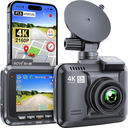 ROVE R2-4K Dashcam Ingeboude WiFi 6 GPS-motorpaneelkamera-opnemer