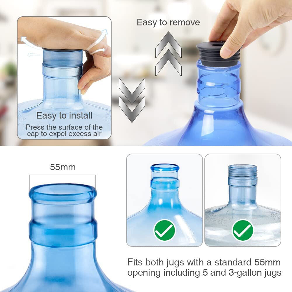 5 Gallon Water Jug Cap 55mm Water Bottle Caps Silicone Reusable Bottles Lids 6PK
