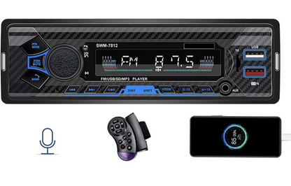 Enkel Din Motorstereo #7812 Bluetooth Radio, SWC/Subwoof/BT USB | SPLINTERNUUT