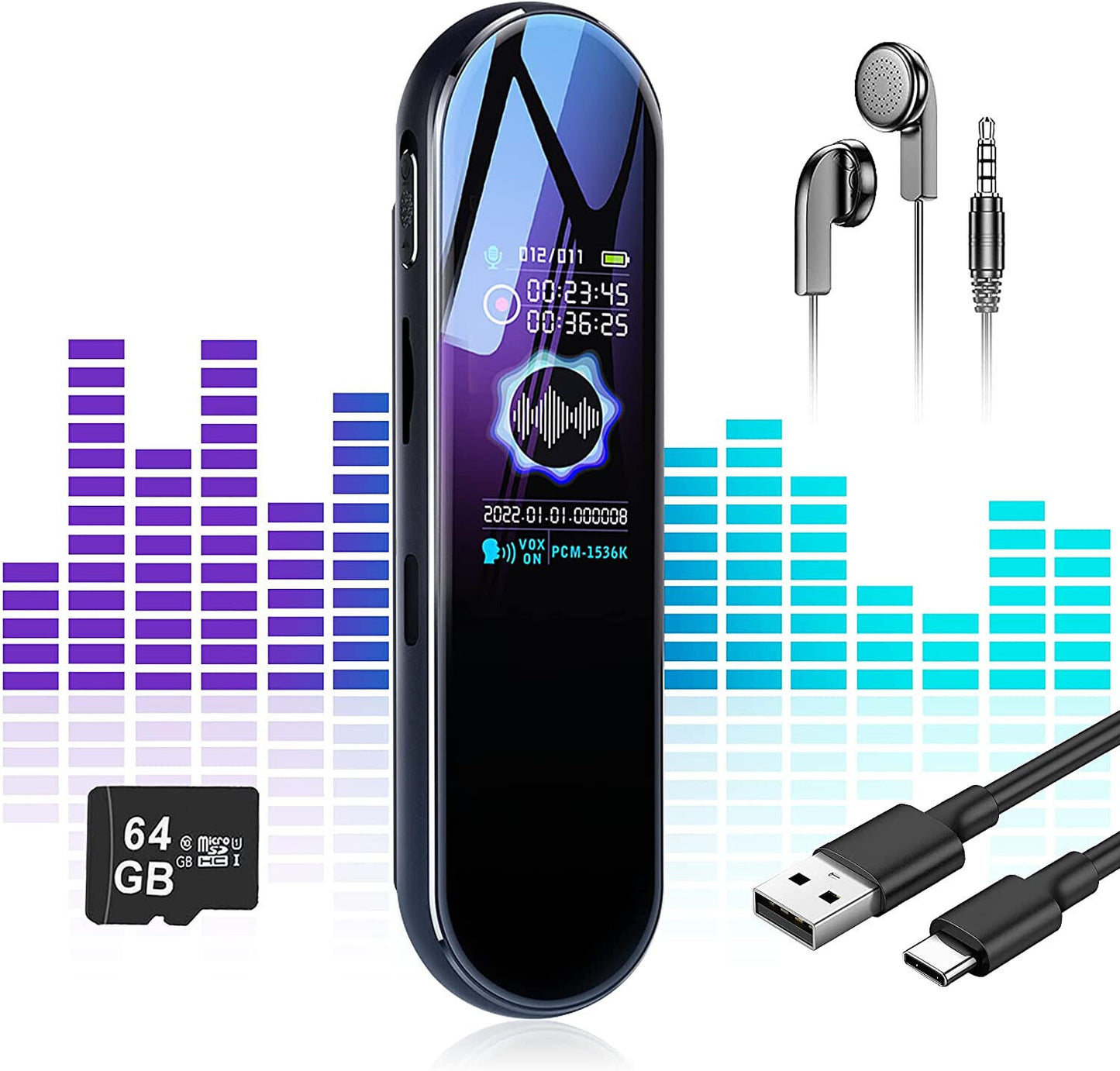 64GB Digital Voice Recorder with Playback, JKUSS 1536Kbps Digital Recorder NEW