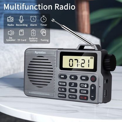 Draagbare AM/FM-radio, Klein Sakradio met Bluetooth, Basspreker, Mikro SD