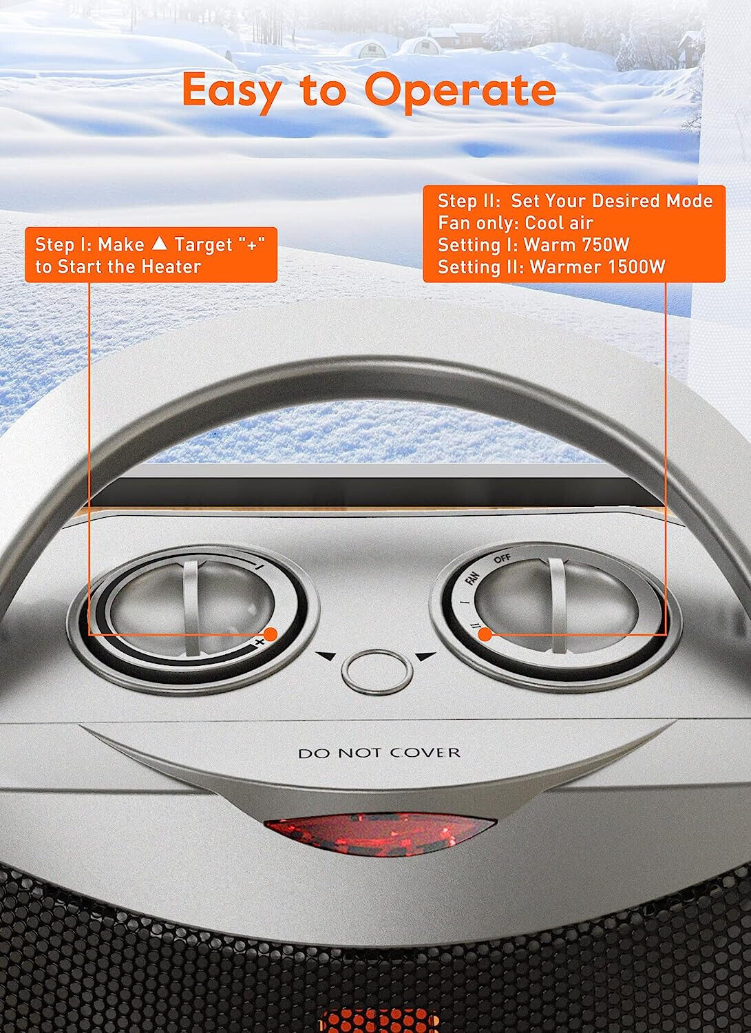 Portable Electric Space Heater W Thermostat 1500W/750W Safe Quiet Ceramic Heater