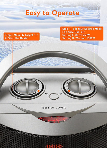Draagbare Elektriese Ruimteverwarmer Met Termostaat 1500W/750W Veilige Stil Keramiekverwarmer