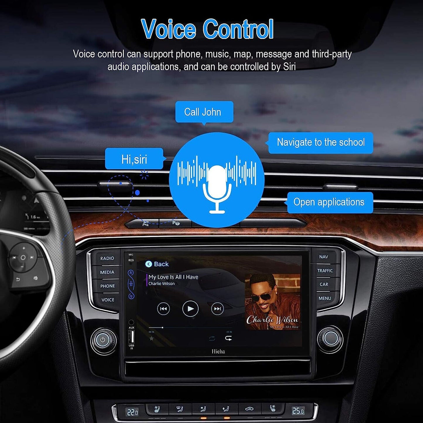 2-DIN 7" Bluetooth Car Play,Android Auto, MP5, Mirror Link, SWC, With A/V Input