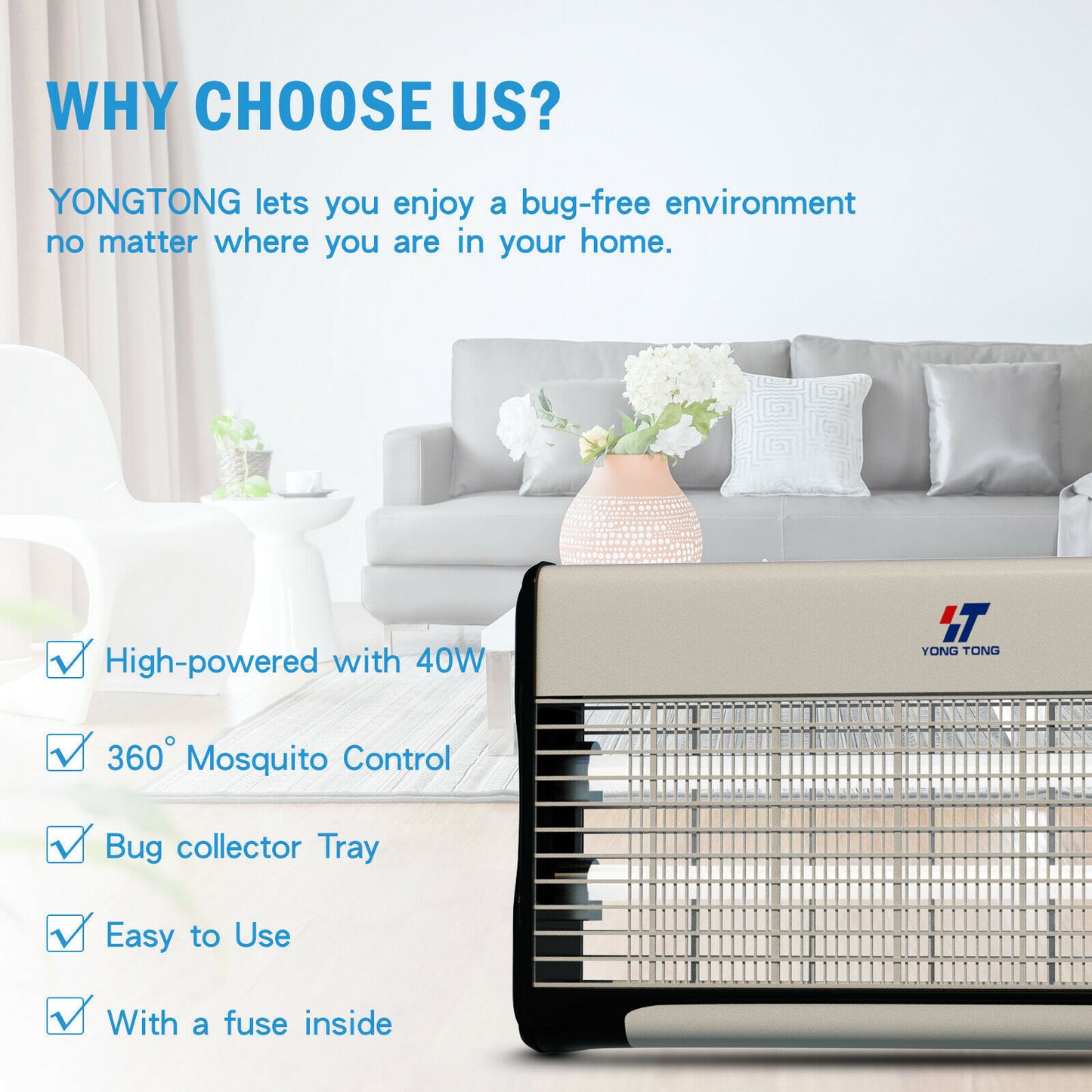 Electric YT Power Bug Zapper Pest UV Lamp Fly Mosquito Insect Killer I 40 WATTS
