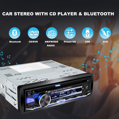 Enkel-Din Kar-Oudio CD/DVD Speler Bluetooth FM/AM/RDS Radio USB SD AUX Ontvanger