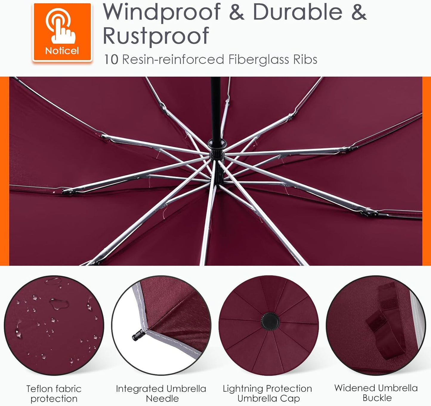 Inverted Compact Umbrella Large Windproof Umbrellas Reflective Stripe RED