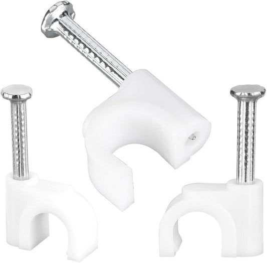 Round White Cable Clips with Steel Nails 6mm/ 0.236inch/ 100PCS For CAT6, CAT7.