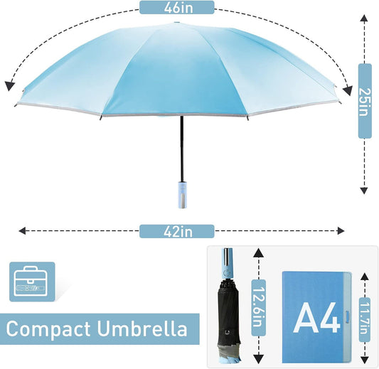 Inverted Compact Umbrella Large Windproof Umbrellas Reflective Stripe SKY BLUE