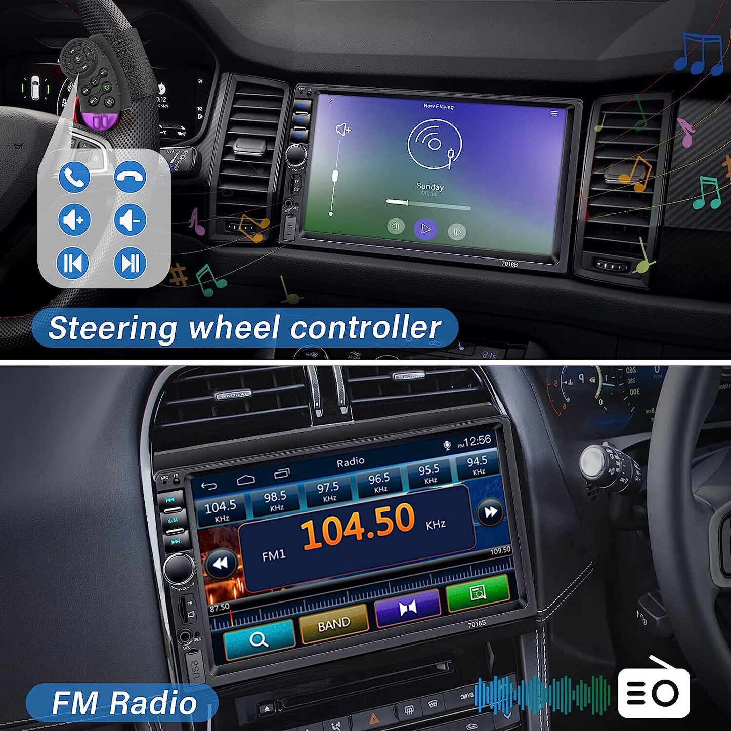 7 Inch Touchscreen 2 DIN Car Stereo with Backup Camera, Support Mirror Link