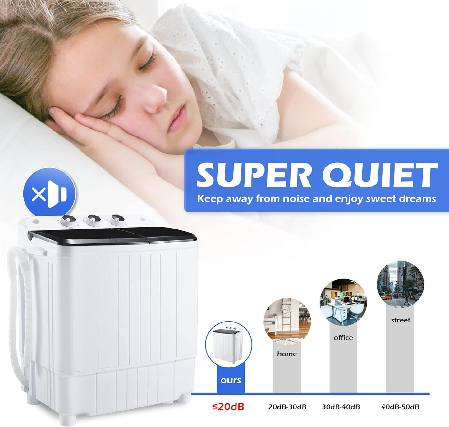 Portable Washing Machine 17.6Lbs Capacity Washer and Dryer Combo 2 In 1 Mini