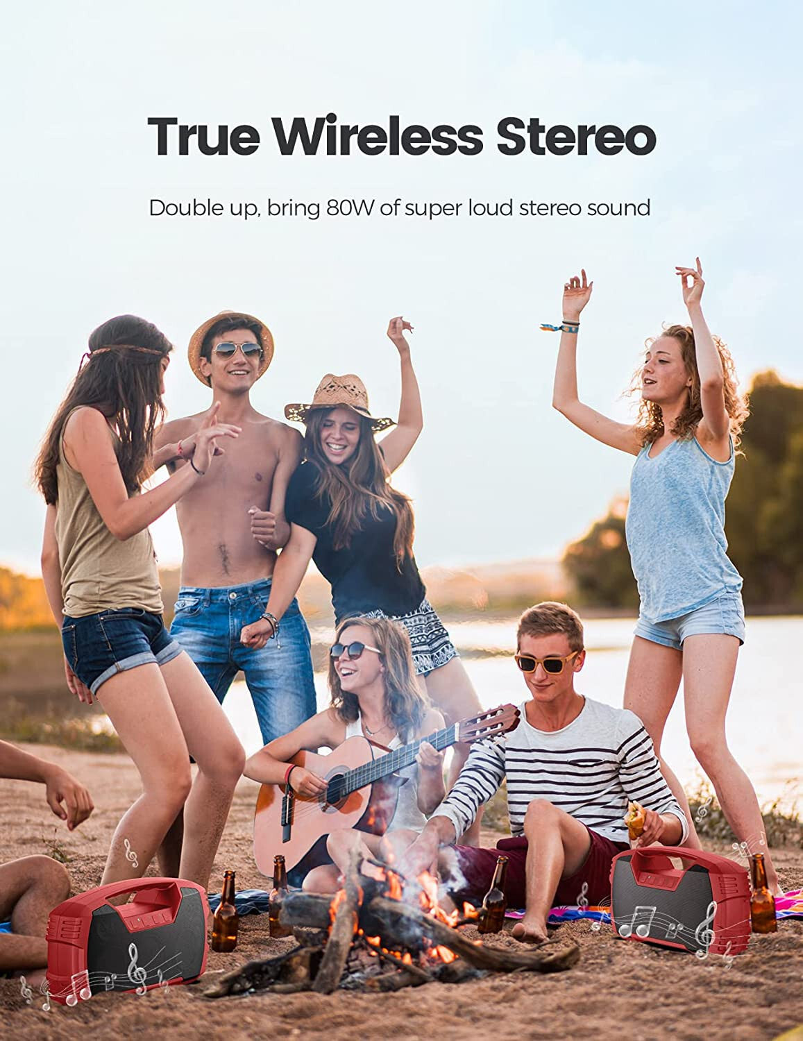 IPX7 Waterproof Bluetooth Speaker, 40W Portable Wireless Speaker, 32H Playtime