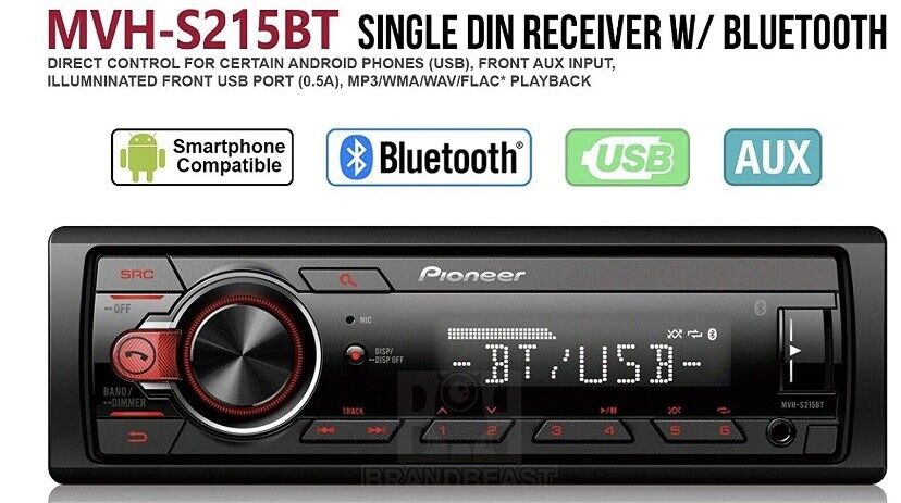 Pioneer MVH-S215BT Stereo Single DIN Bluetooth In-Dash USB MP3 Auxiliary AM / FM