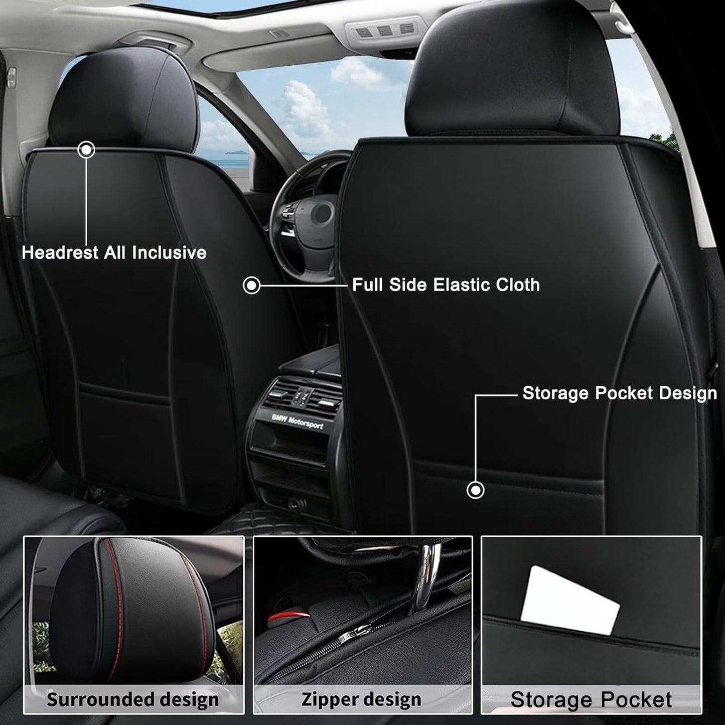 Universal Leather Car Seat Covers Front 2 Seats Cushion Cover Waterproof