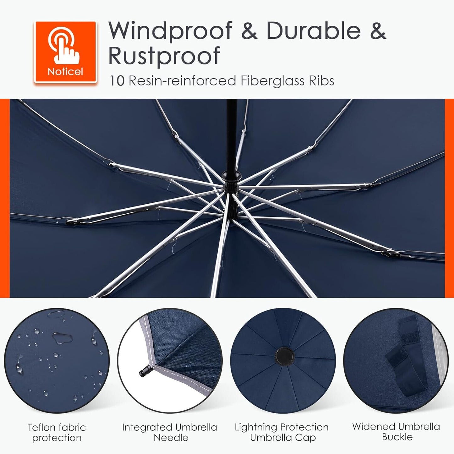 Inverted Compact Umbrella Large Windproof Umbrellas Reflective Stripe BLUE