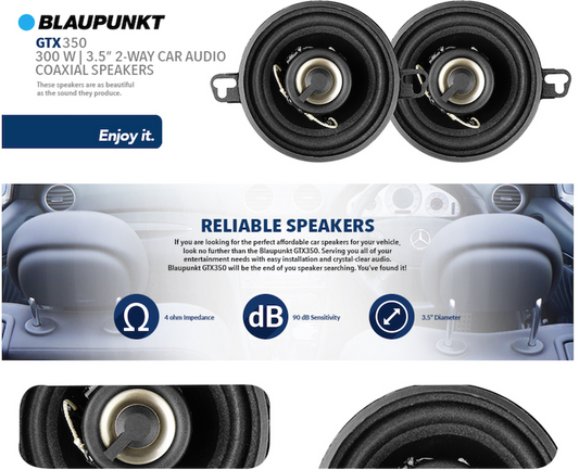 Blaupunkt GTX350 3.5" 2-WAY 200W MAX Power Car Audio Coaxial  Speakers (2 PACK)