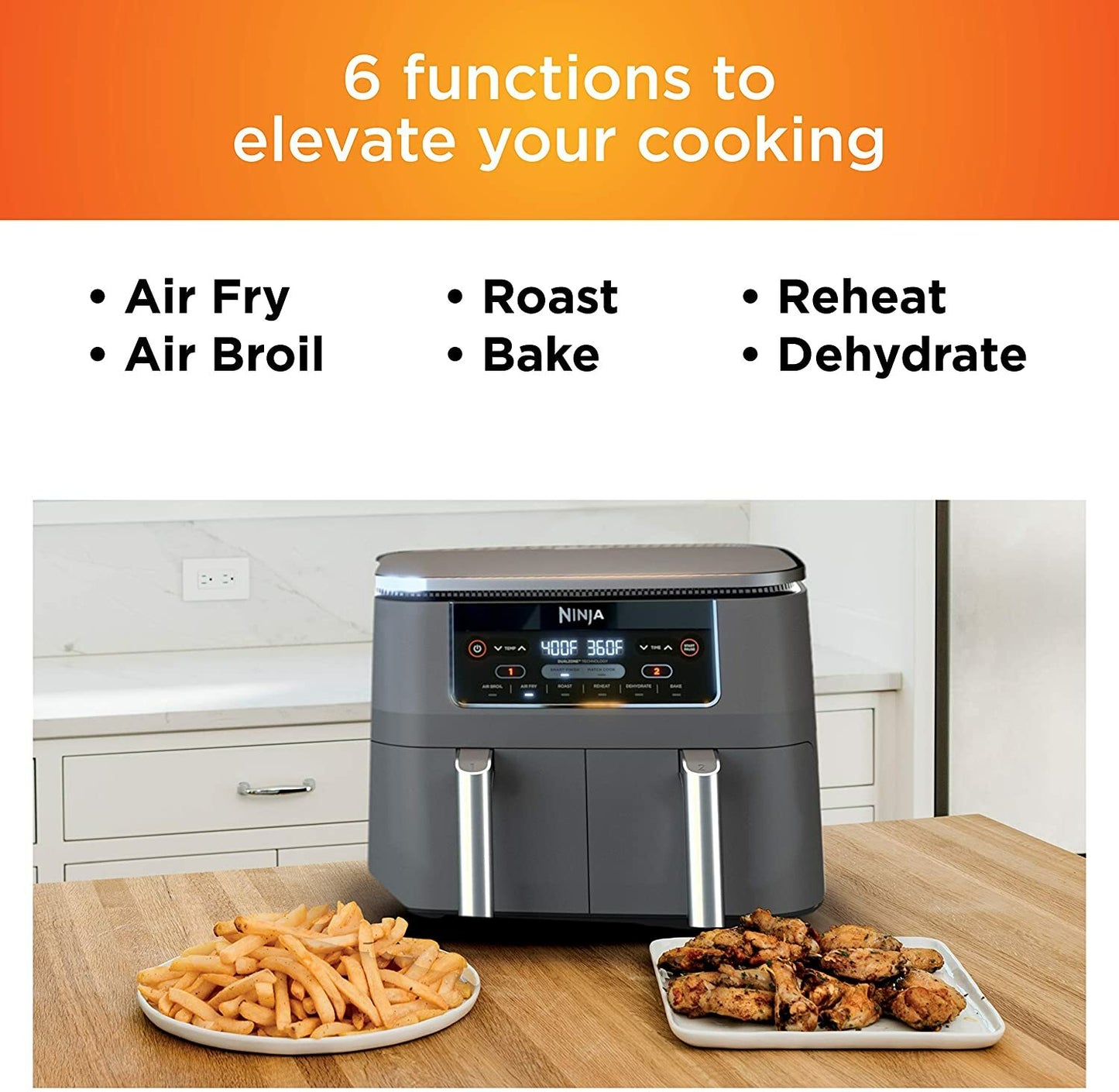 Ninja Dualzone Air Fryer Foodi 6-in-1 8 Quart, with 2 Crisper Plates, 2 Baskets