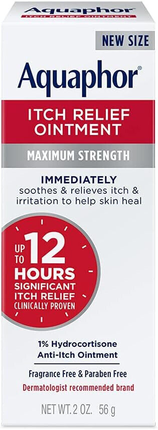 Aquaphor Itch Relief Ointment, Maximum Strength 1% Hydrocortisone Relieves Itch