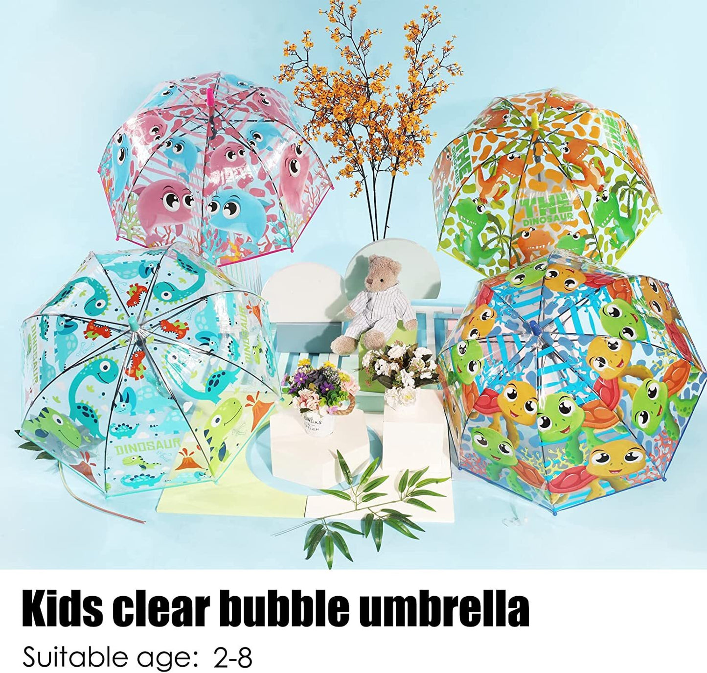 Kids Clear Transparent Umbrella Easy Grip Handle, Dome Bubble Kids Umbrella NEW