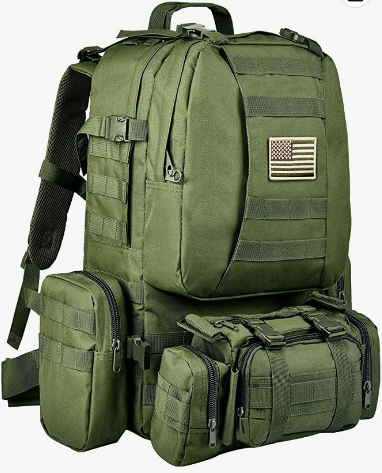 Tactical Military Army Rucksack 60L Assault Detachable Molle Backpack GRNPATCH
