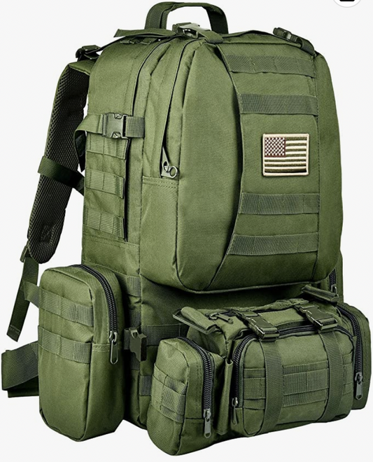 Tactical Military Army Rucksack 60L Assault Detachable Molle Backpack GRNPATCH