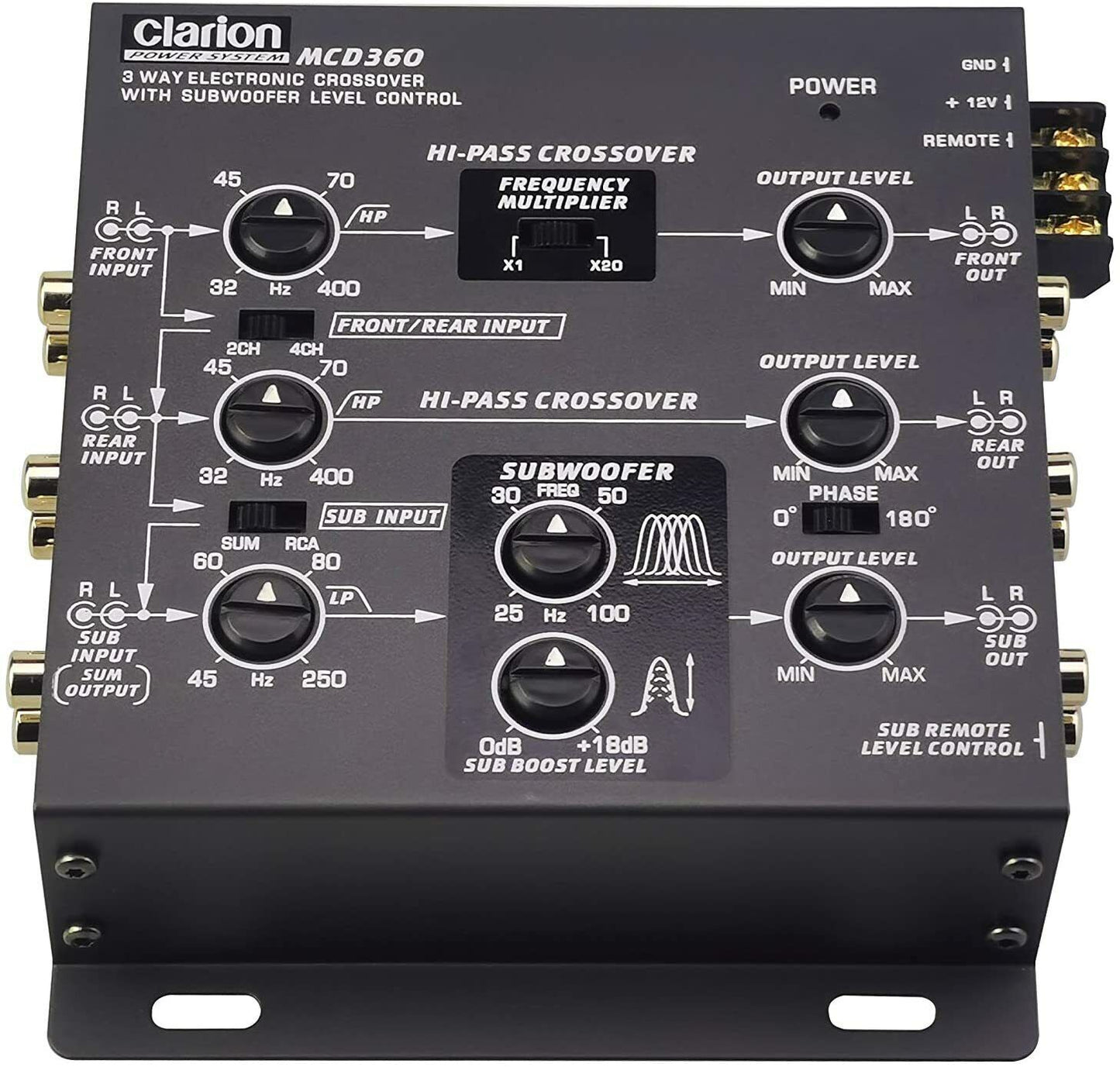 CLARION MCD360 3-WAY 6-CHANNEL INPUT ELECTRONIC CROSSOVER W/ 5-VOLT RCA OUTPUTS