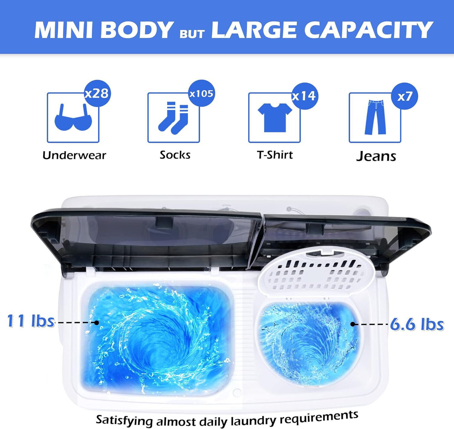 Portable Washing Machine 17.6Lbs Capacity Washer and Dryer Combo 2 In 1 Mini