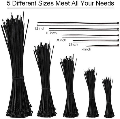 Kabelbinders, Breedte 0.16duim, 500 Pakke Selfsluitende 4+6+8+10+12-duim Nylon Kabel