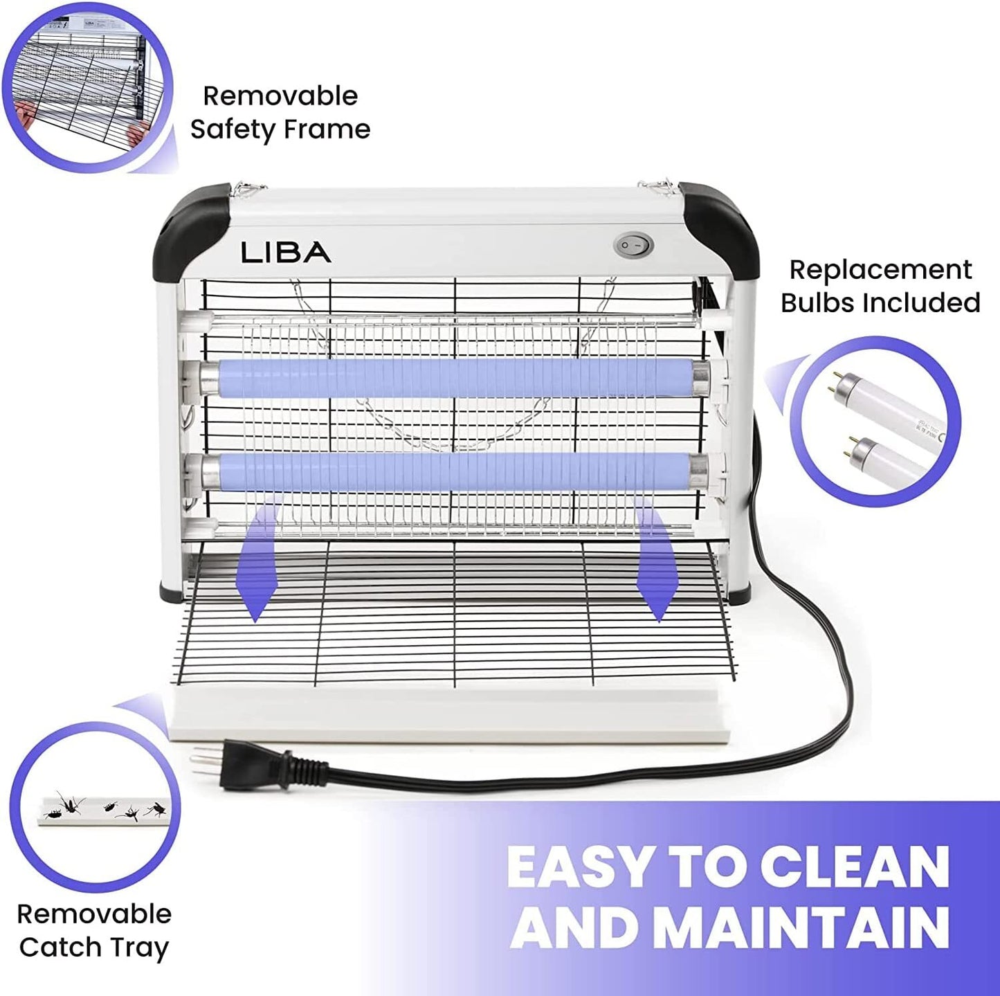 LiBa Electric Bug Zapper, Indoor Insect Killer - (2) Extra Replacement Bulbs