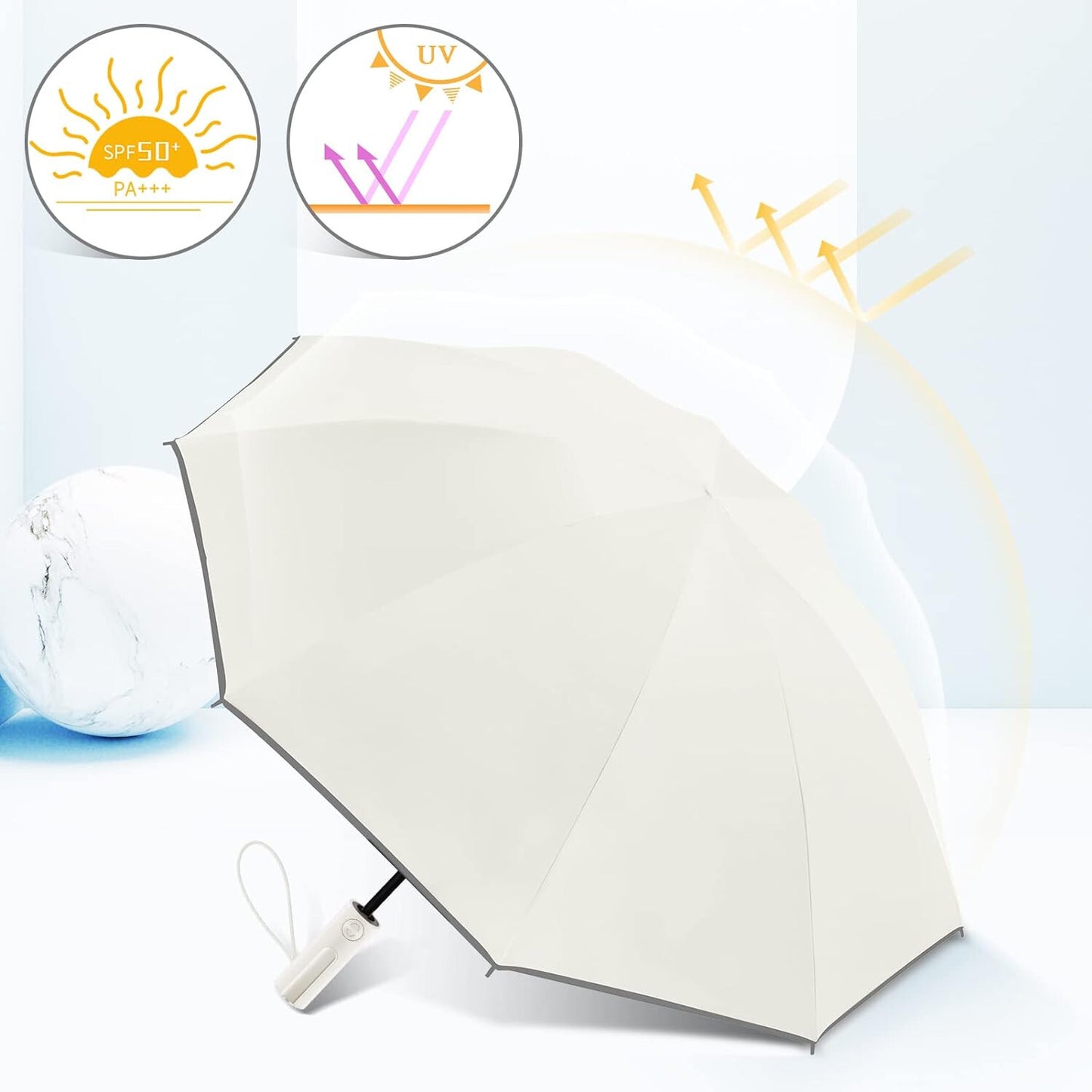 Inverted Compact Umbrella Large Windproof Umbrellas With Reflective Stripe BEIGE