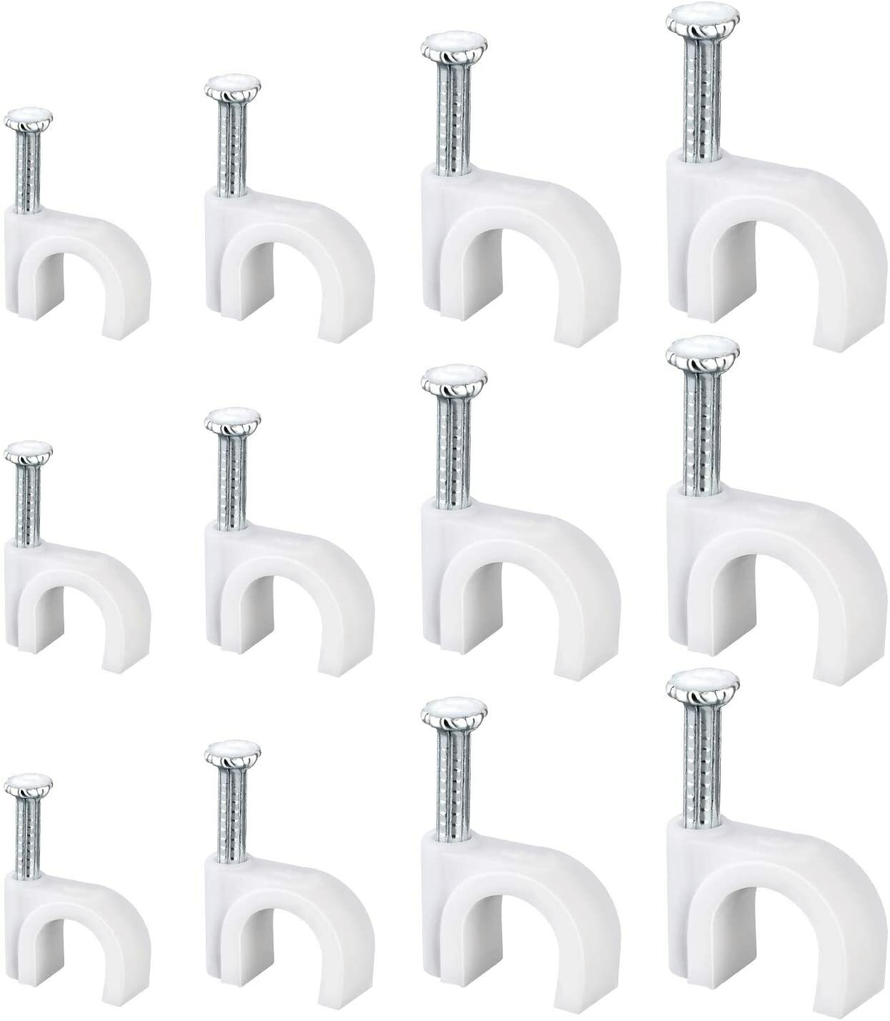 Round White Cable Clips with Steel Nails 6mm/ 0.236inch/ 100PCS For CAT6, CAT7.