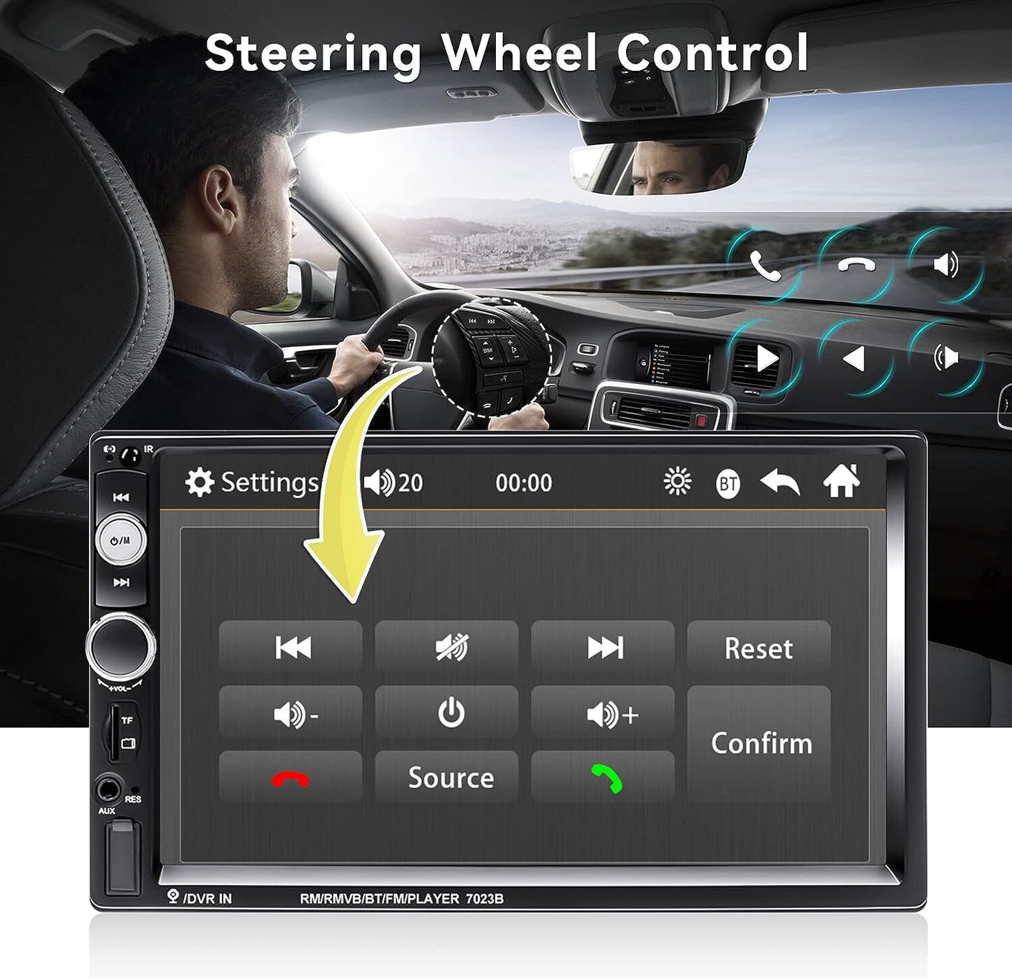 7" Double Din Car Stereo Audio Bluetooth MP5 Player USB FM Multimedia Radio+4LED