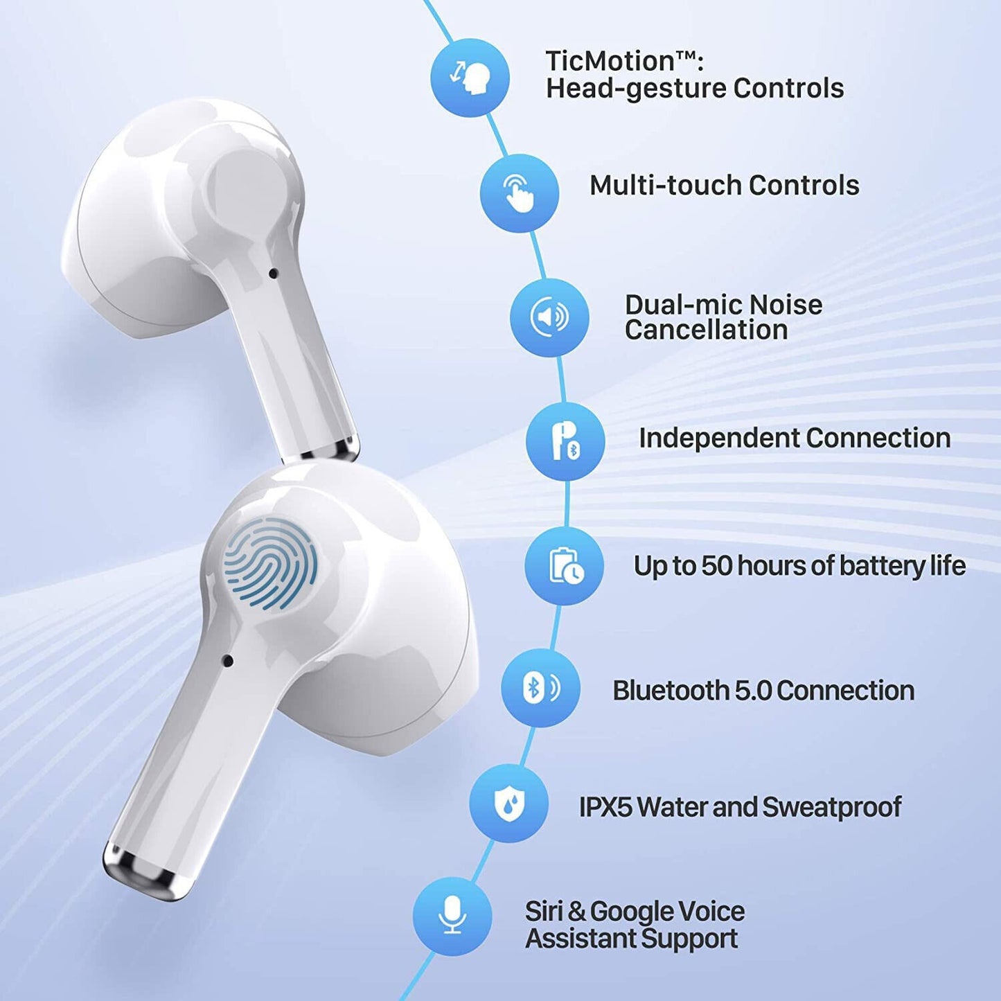 New Wireless Earbuds Bluetooth Noise Cancellation Waterproof Built-in Microphone