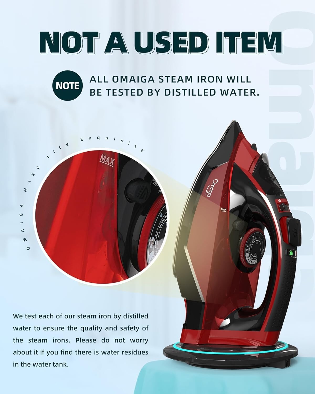 Cordless Iron with Steam with 11.84ozs Water Tank, Anti Drip Iron Cordless