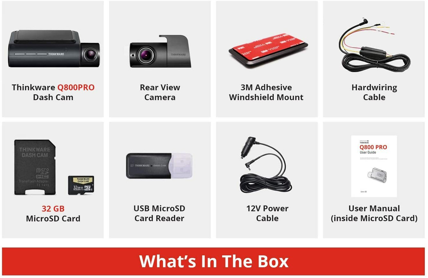 THINKWARE Q800PRO Dual Dash Cam Front and Rear Camera for Car, 1440P, 32GB I NEW