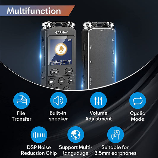 GARMAY Digital Voice Recorder Upgraded 48GB 1536BPS 3343Hours Recording Capacity
