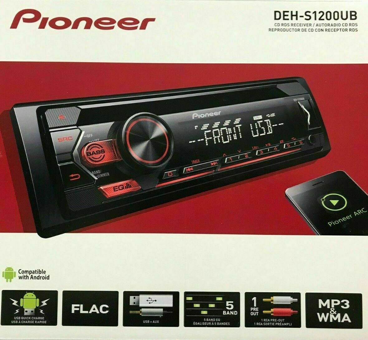 Pioneer DEH-S1200UB Single 1-DIN CD MP3 Player Android MIXTRAX USB AUX STEREO