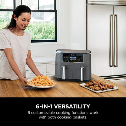 Ninja Dualzone Air Fryer Foodi 6-in-1 8 Quart, met 2 Knapperigheidplate, 2 Mandjies