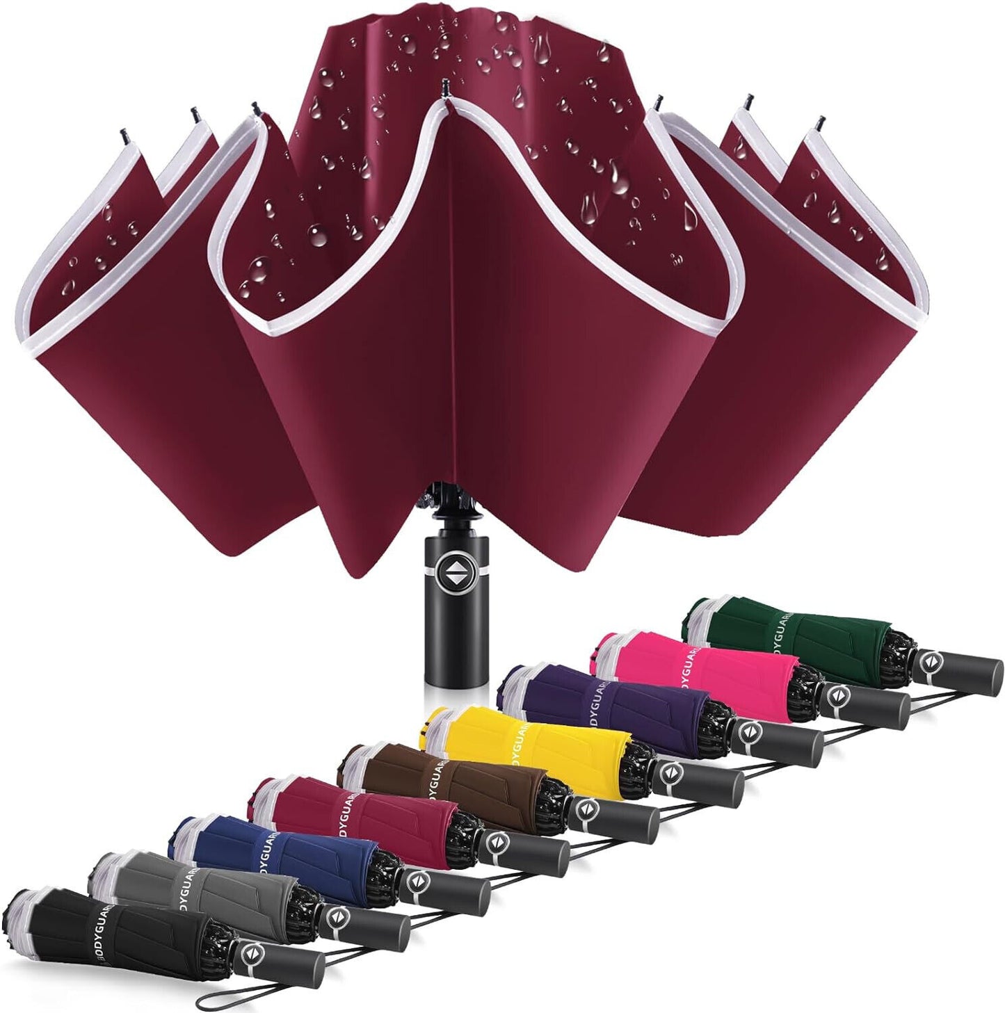 Inverted Compact Umbrella Large Windproof Umbrellas Reflective Stripe RED
