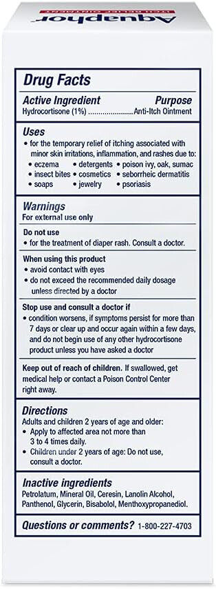 Aquaphor Itch Relief Ointment, Maximum Strength 1% Hydrocortisone Relieves Itch