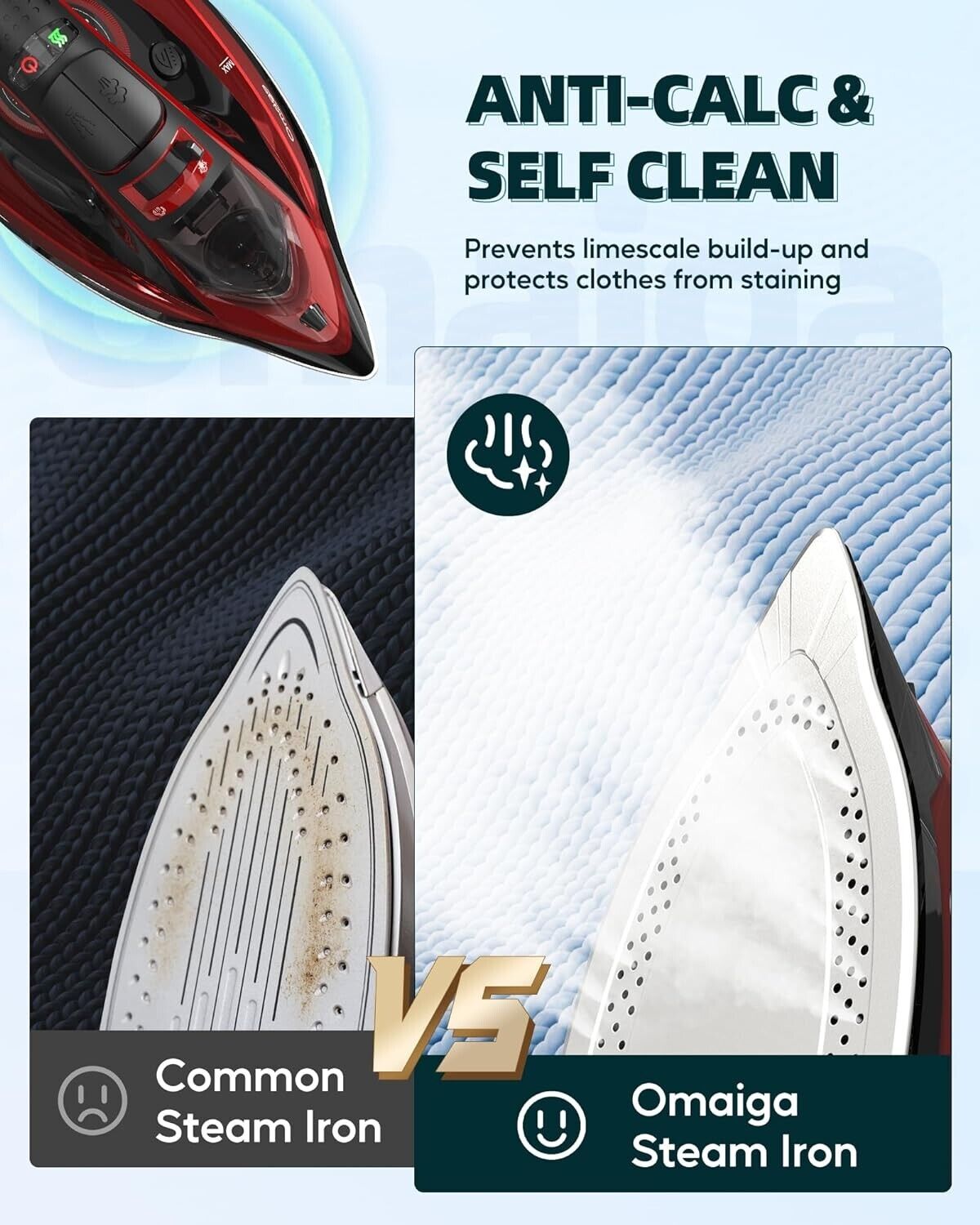 Cordless Iron with Steam with 11.84ozs Water Tank, Anti Drip Iron Cordless