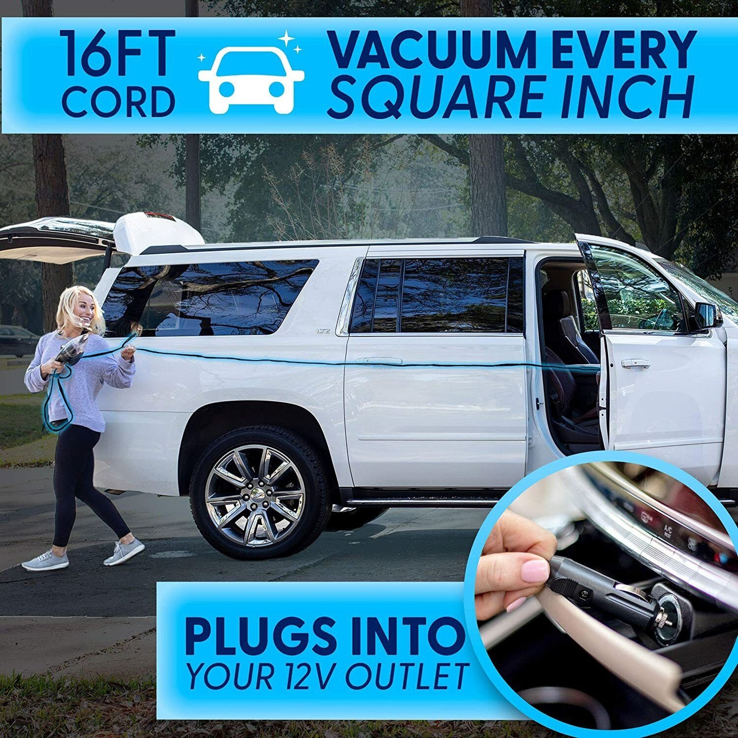 Car Vacuum Cleaner - Portable, High Power, Handheld Vacuums w/ 3 Attachments