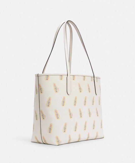 COACH PRINTED TOTE WITH LIPSTICK PRINT WOMEN HANDBAG PURSES AUTHENTIC NEW W TAG