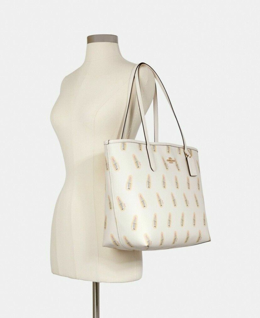 COACH PRINTED TOTE WITH LIPSTICK PRINT WOMEN HANDBAG PURSES AUTHENTIC NEW W TAG