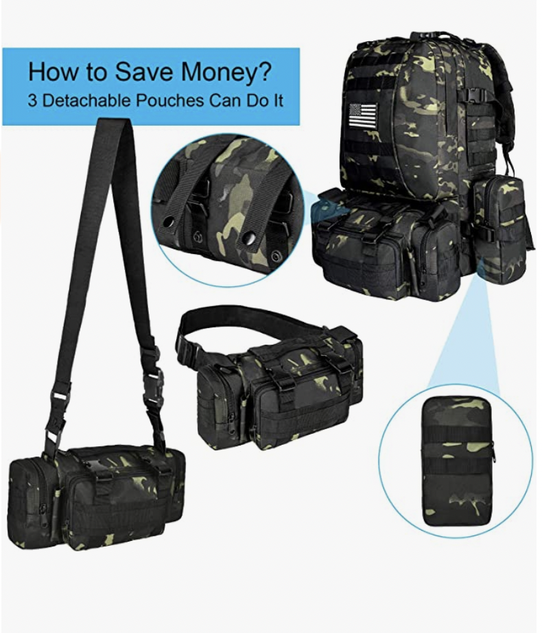Tactical Military Army Rucksack 60L Assault Detachable Molle Backpack BLK03PATCH
