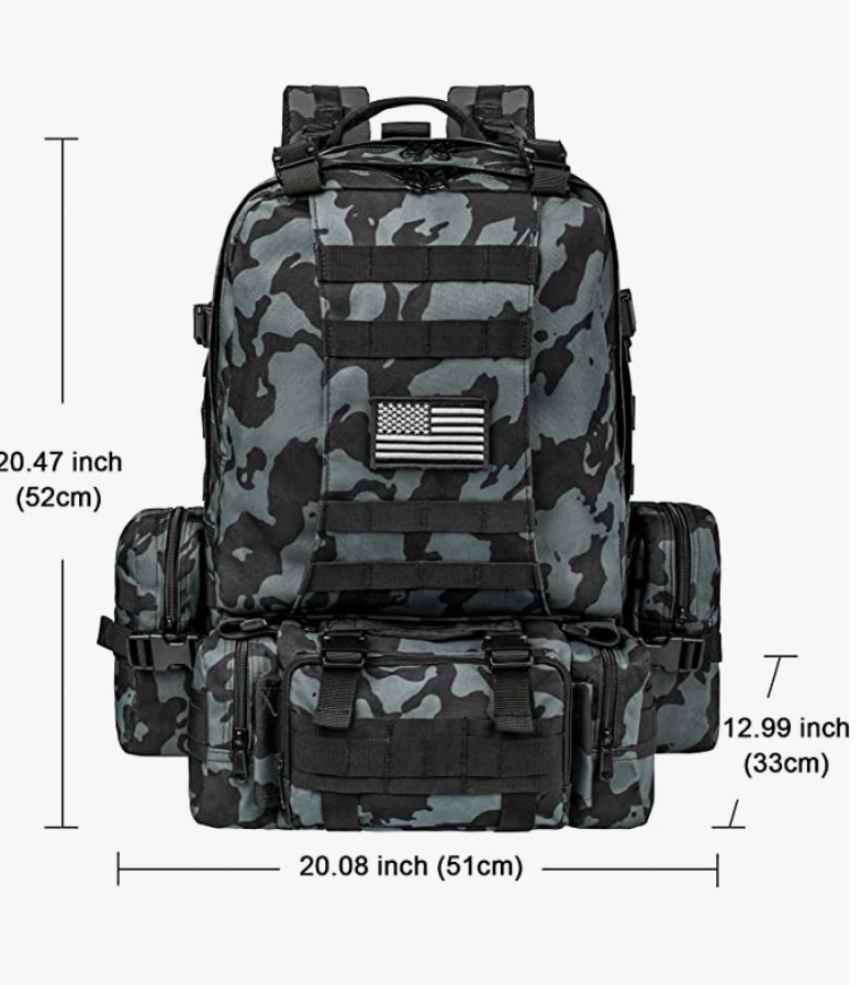 Tactical Military Army Rucksack 60L Assault Detachable Molle Backpack BLKBLUPATC