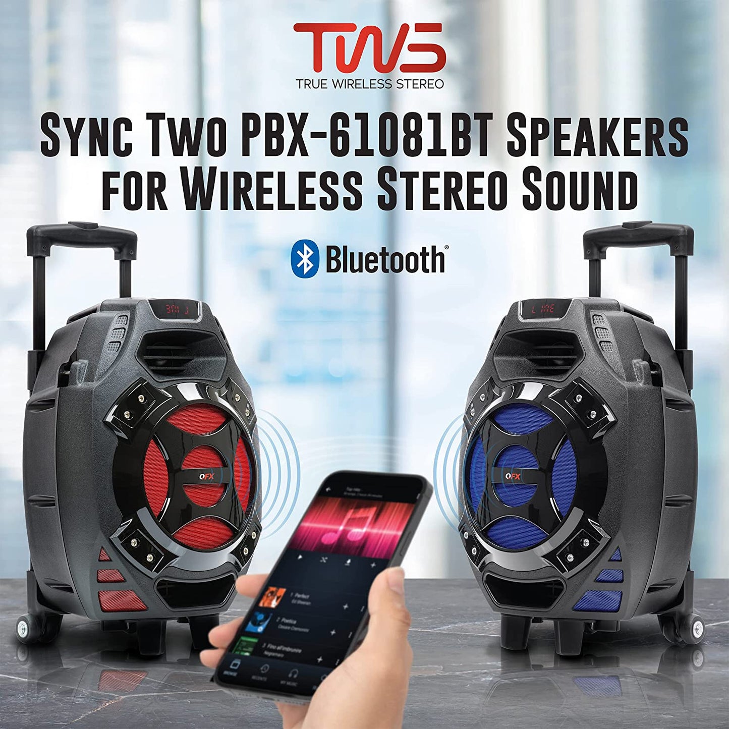 Rechargeable Portable Speaker | 8" Woofer | 2,600 Watts | Bluetooth, AUX - BLUE