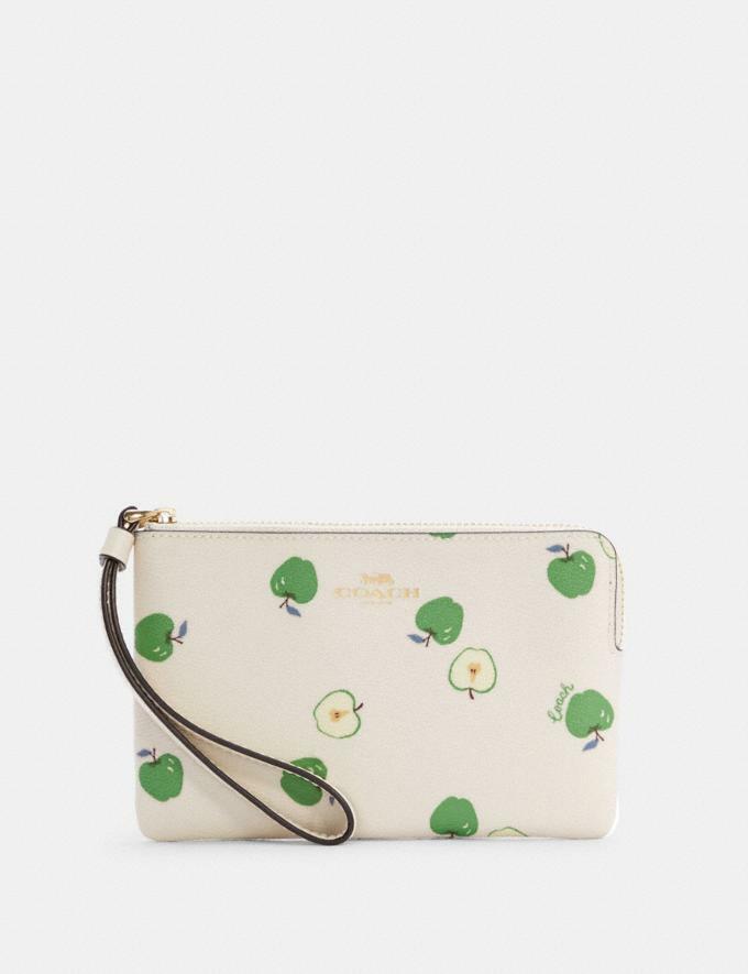 COACH CORNER ZIP WOMEN CUTE WRISTLET WALLET WITH GREEN APPLE FRUIT PRINT