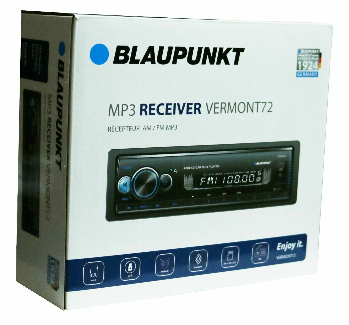 Blaupunkt VERMONT 72 Single Din Mechless Bluetooth Receiver w/ USB/AUX/SD/SD