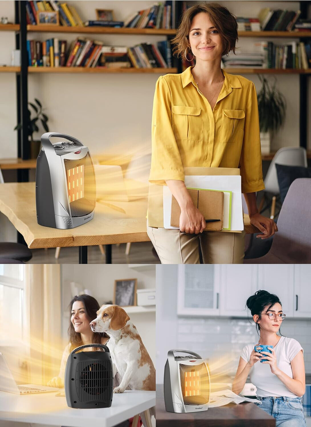 Portable Electric Space Heater W Thermostat 1500W/750W Safe Quiet Ceramic Heater